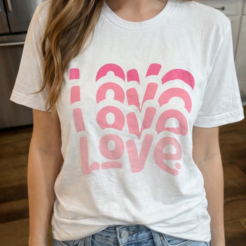 Bella Canvas White Tee with Pink valentines love